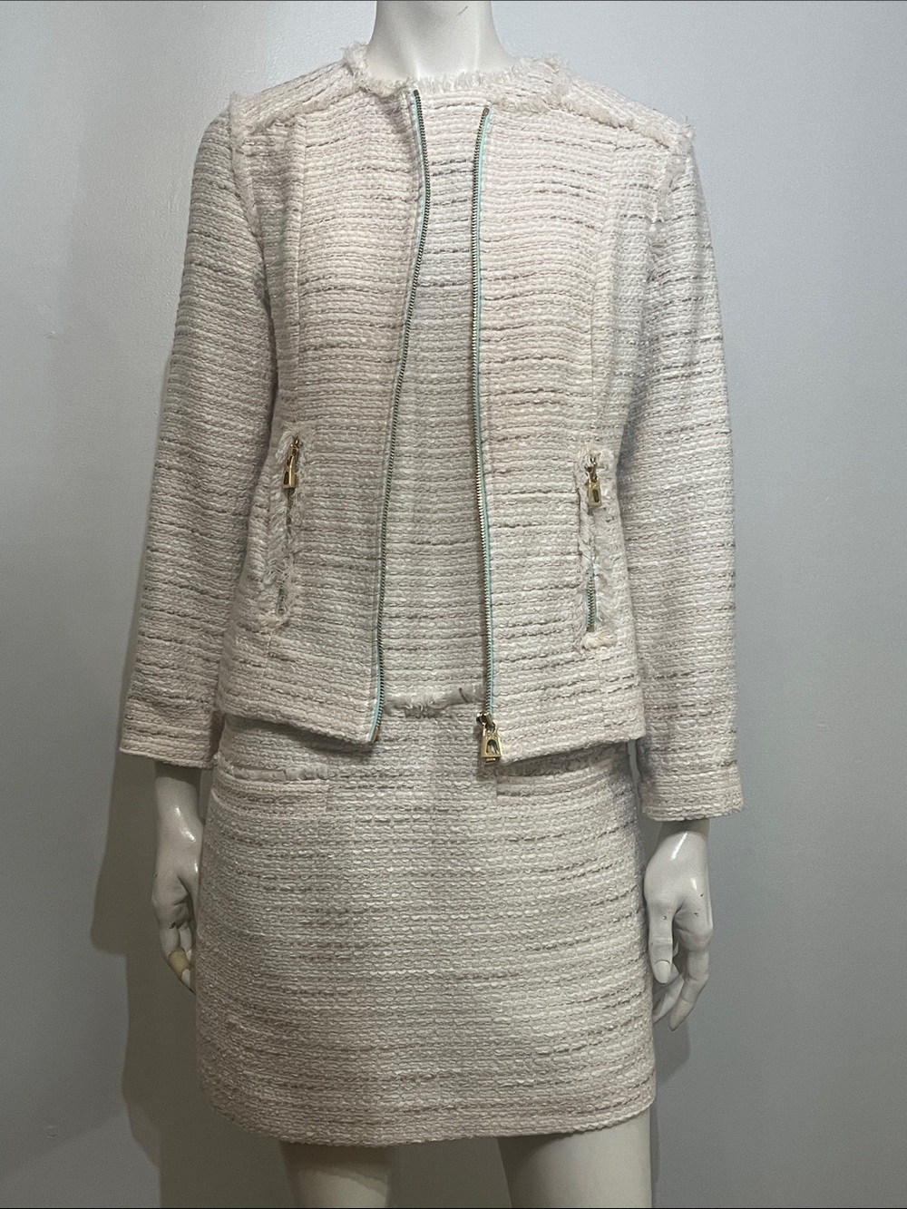 Sail to Sable Cream Bouclé Zip-Front Jacket & Dress
